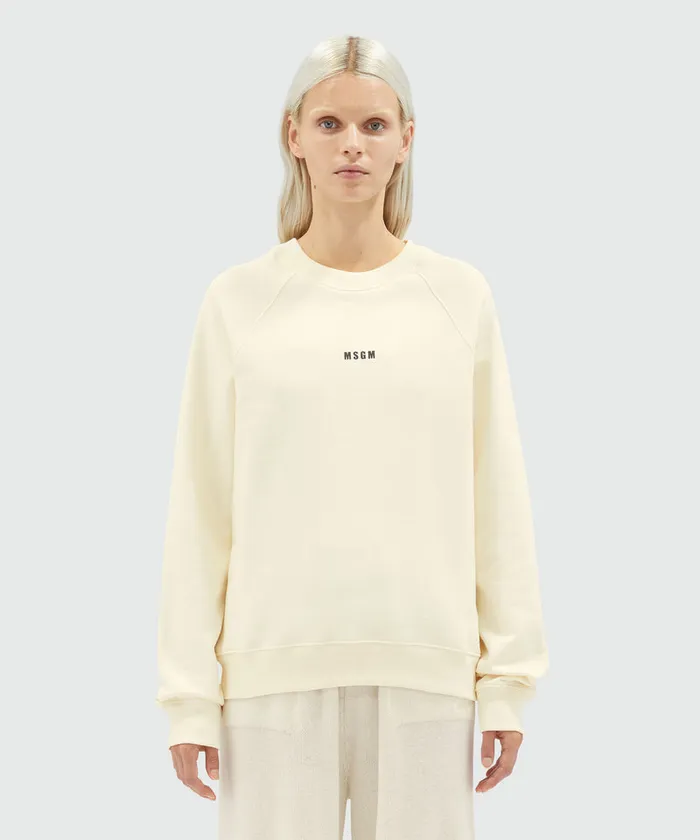 Cream Jersey Sweatshirt With Micro Logo Women MSGM Hoodies And Sweatshirts