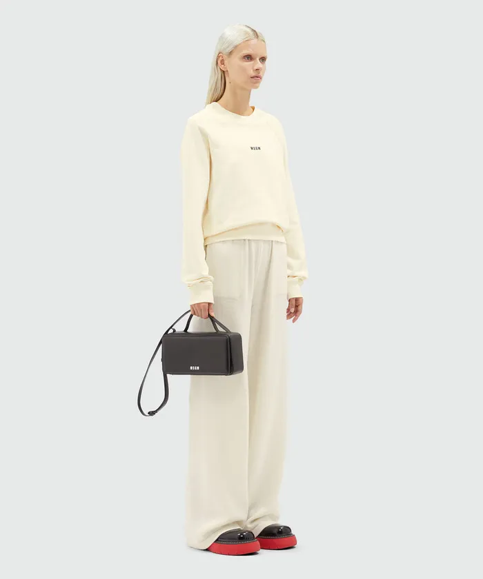 Cream Jersey Sweatshirt With Micro Logo Women MSGM Hoodies And Sweatshirts
