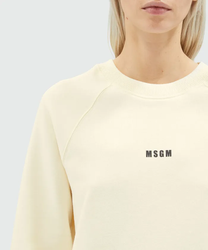 Cream Jersey Sweatshirt With Micro Logo Women MSGM Hoodies And Sweatshirts