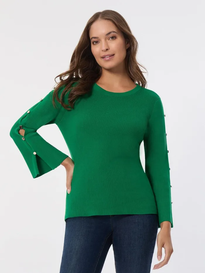 Crew Neck PeekaBoo Sleeve Tunic Women Jones New York Tops and Blouses