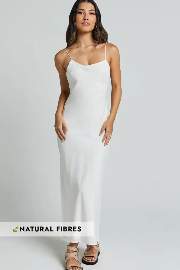 Cristy Midi Dress 8211 Linen Look Slip Dress In Off White Women Showpo Dresses