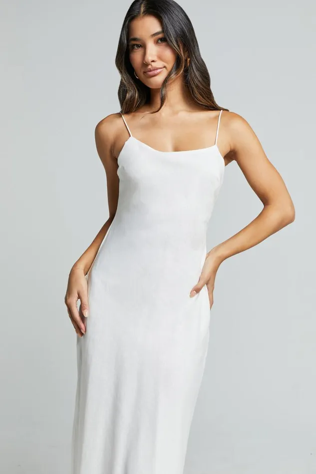 Cristy Midi Dress 8211 Linen Look Slip Dress In Off White Women Showpo Dresses