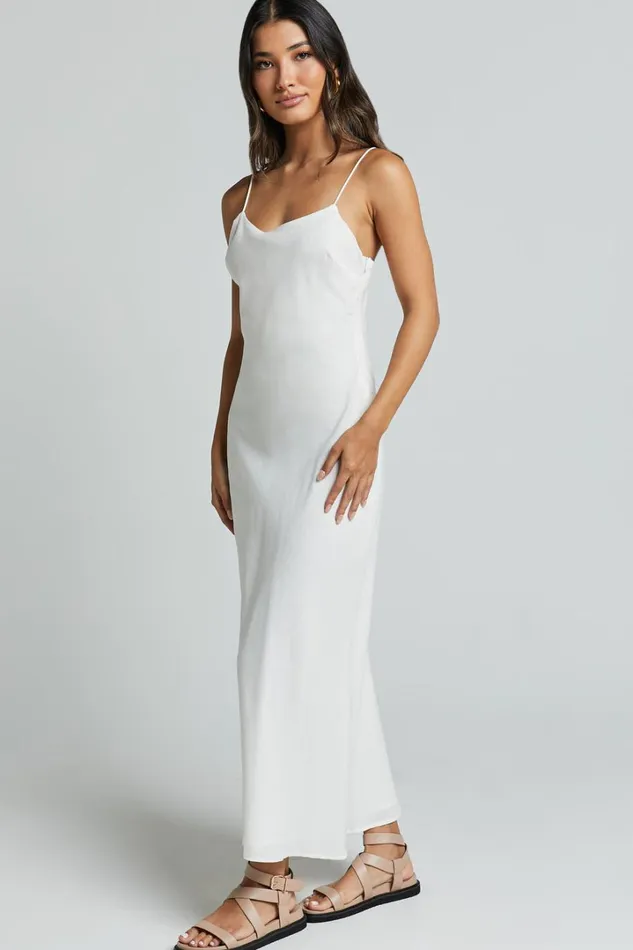 Cristy Midi Dress 8211 Linen Look Slip Dress In Off White Women Showpo Dresses