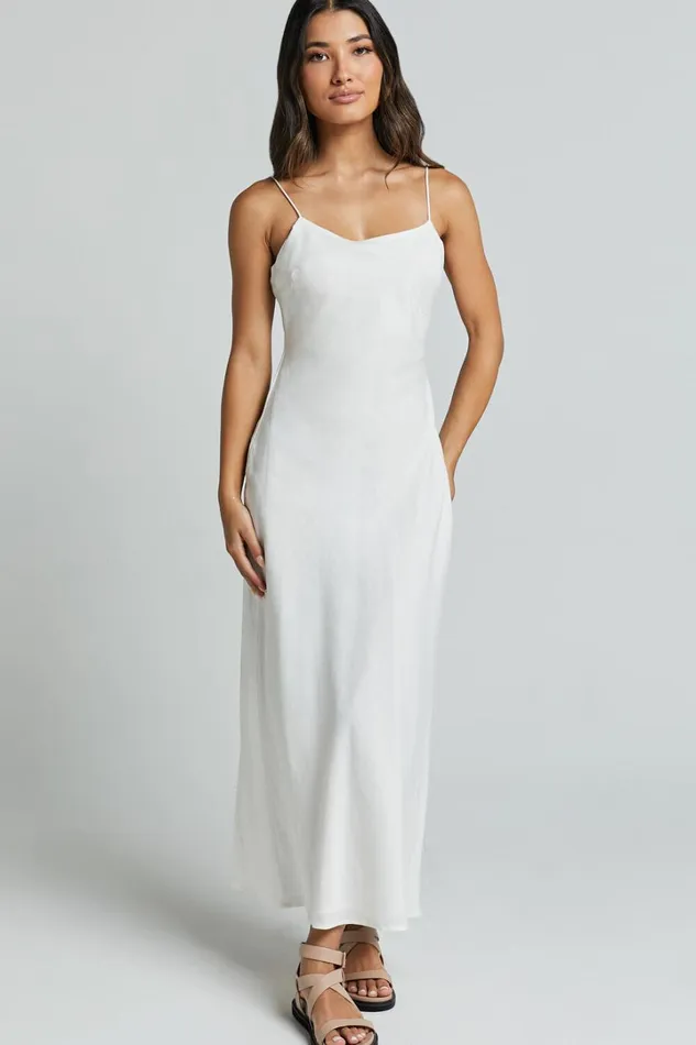 Cristy Midi Dress 8211 Linen Look Slip Dress In Off White Women Showpo Dresses