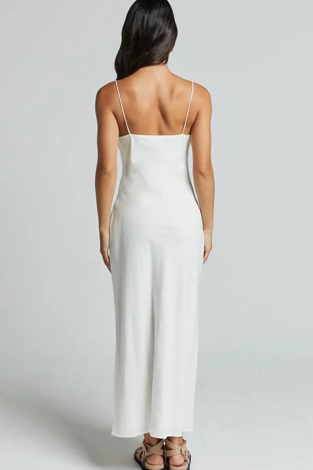 Cristy Midi Dress 8211 Linen Look Slip Dress In Off White Women Showpo Dresses