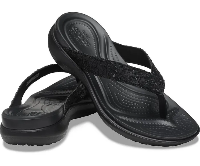 Crocs Capri V Glitter Flip Black Womens Sandals