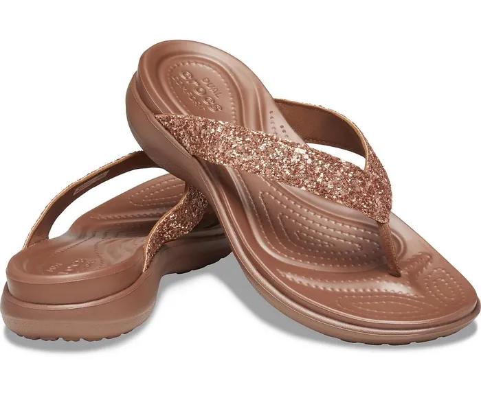 Crocs Capri V Glitter Flip Bronze Womens Sandals