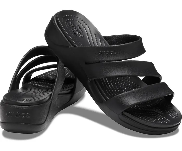 Crocs Crocs Monterey Strappy Wedge Black Womens Sandals