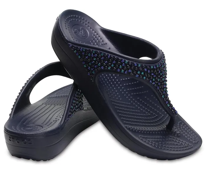 Crocs Crocs Sloane Embellished Flip Navy Turquoise Womens Sandals