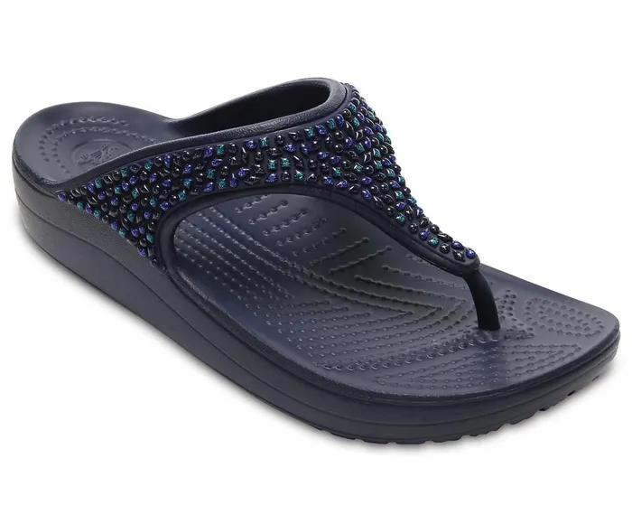 Crocs Crocs Sloane Embellished Flip Navy Turquoise Womens Sandals