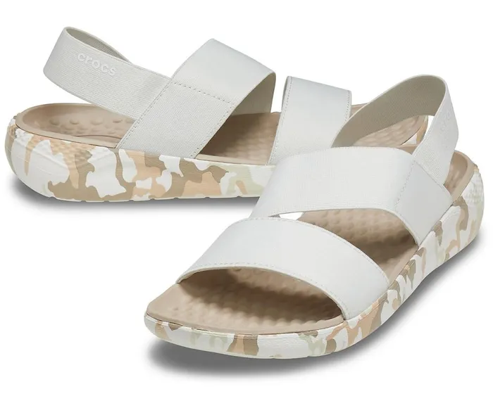 Crocs LiteRide Printed Camo Stretch Sandal Almost White Womens Sandals