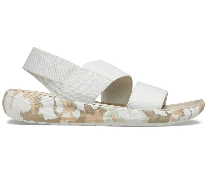Crocs LiteRide Printed Camo Stretch Sandal Almost White Womens Sandals