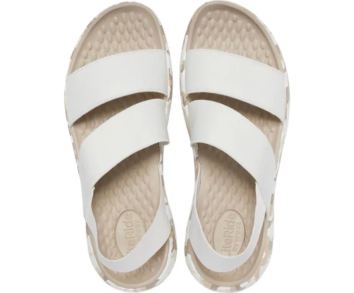 Crocs LiteRide Printed Camo Stretch Sandal Almost White Womens Sandals