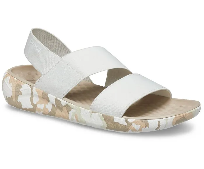 Crocs LiteRide Printed Camo Stretch Sandal Almost White Womens Sandals