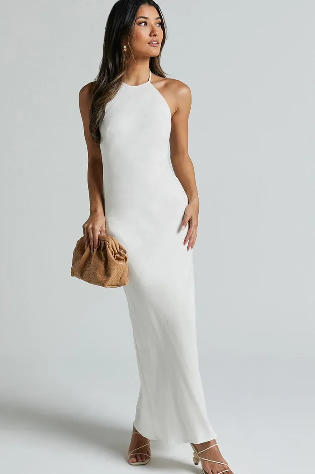 Cyrena Maxi Dress 8211 Linen Look Halter Neck Sleeveless Slip Dress In Off White Women Showpo Dresses Cyrena Maxi Dress 8211 Linen Look Halter Neck Sleeveless Slip Dress In Off White Women Showpo Dresses