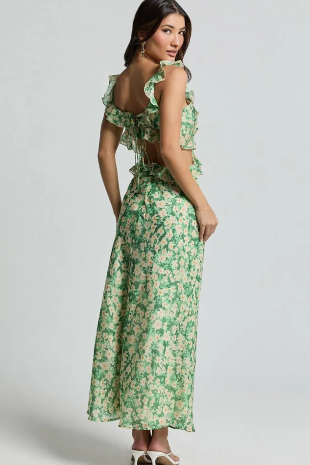 Dahlia Midi Dress 8211 Ruffle Details Slip Dress In Green Floral Women Showpo Dresses