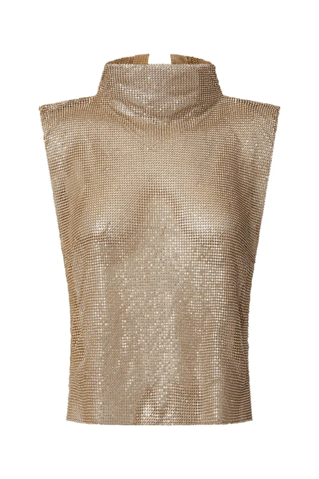 Dalena Top 8211 Sleeveless High Neck Mesh Chainmail Top In Gold Women Showpo Tops