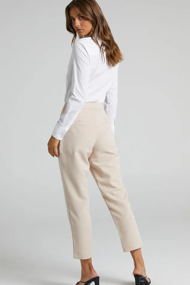 Damika Pants 8211 High Waist Cropped Pin Tuck Pants In Beige Women Showpo Curve Clothes