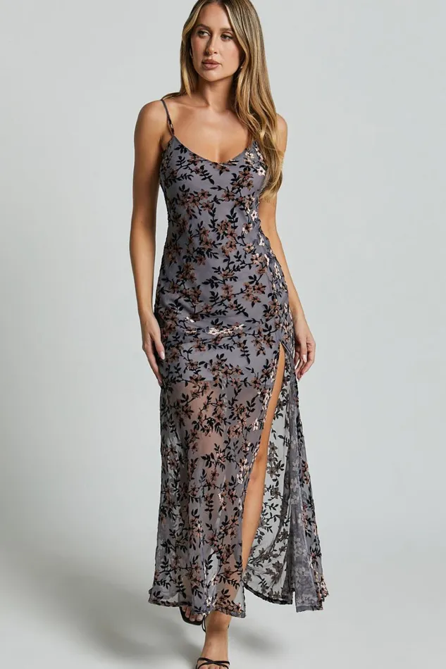 Darlene Midi Dress 8211 Velvet Burnout Slip Cami Dress In Grey Women Showpo Dresses