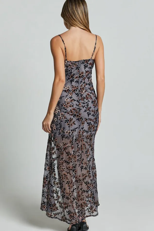 Darlene Midi Dress 8211 Velvet Burnout Slip Cami Dress In Grey Women Showpo Dresses