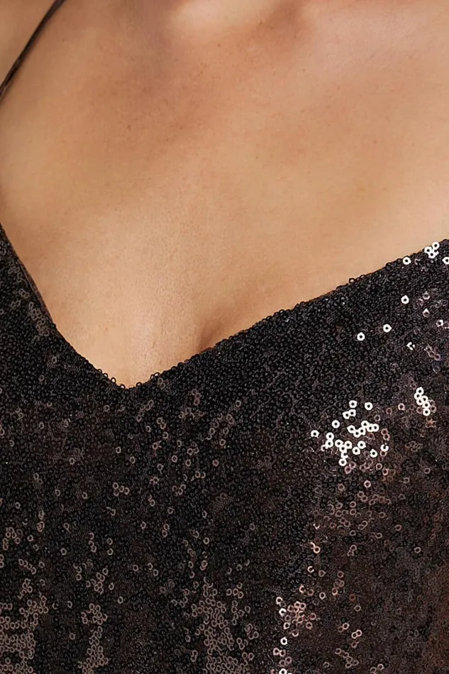 Delilaah Mini Dress 8211 Strappy V Neck Slip Sequin Dress In Chocolate Sequins Women Showpo Dresses