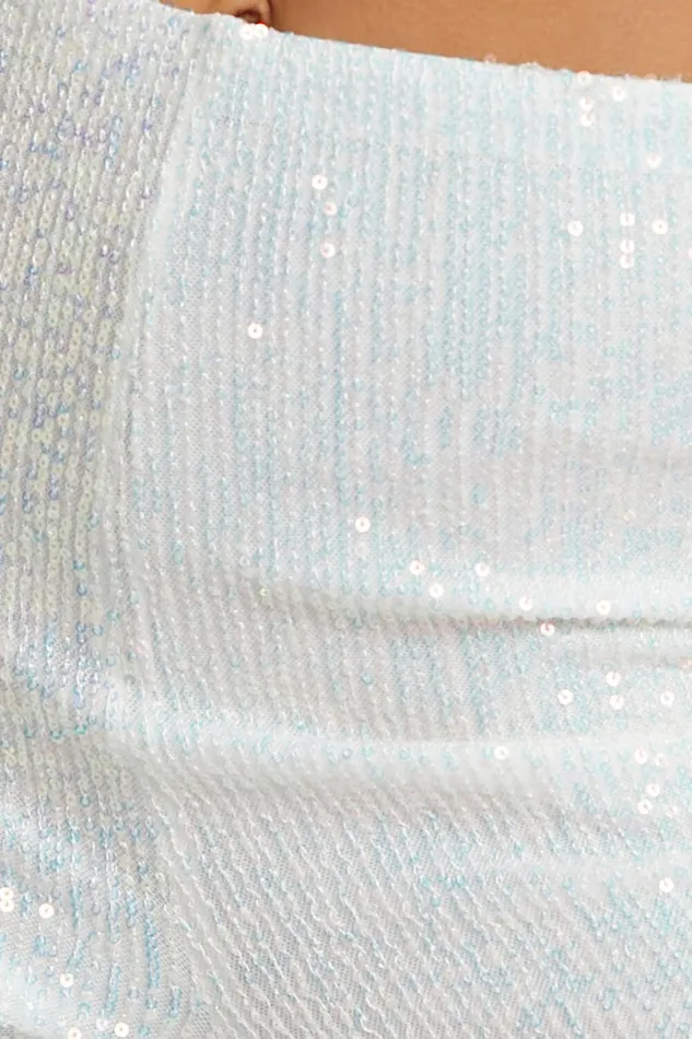 Deliza Pants 8211 Mid Waisted Sequin Flare Pants In Iridescent White Women Showpo Pants