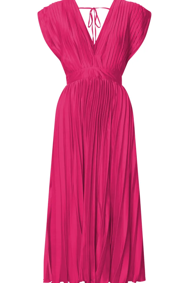 Della Midi Dress 8211 Plunge Neck Short Sleeve Pleated Dress In Hot Pink Women Showpo Dresses Della Midi Dress 8211 Plunge Neck Short Sleeve Pleated Dress In Hot Pink Women Showpo Dresses