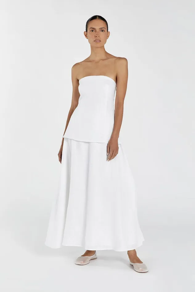 DISSH Event Dresses SASKIA WHITE LINEN STRAPLESS DRESS 8211 Women