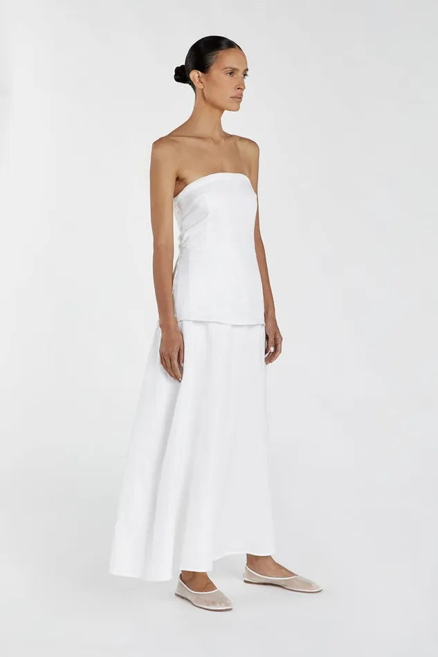 DISSH Event Dresses SASKIA WHITE LINEN STRAPLESS DRESS 8211 Women