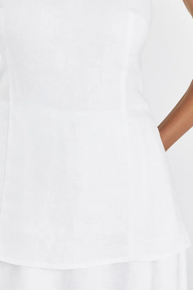 DISSH Event Dresses SASKIA WHITE LINEN STRAPLESS DRESS 8211 Women