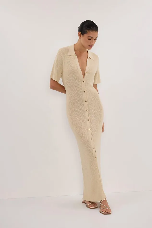 DISSH Maxi Dresses LIAM NATURAL KNIT POLO MAXI DRESS 8211 Women