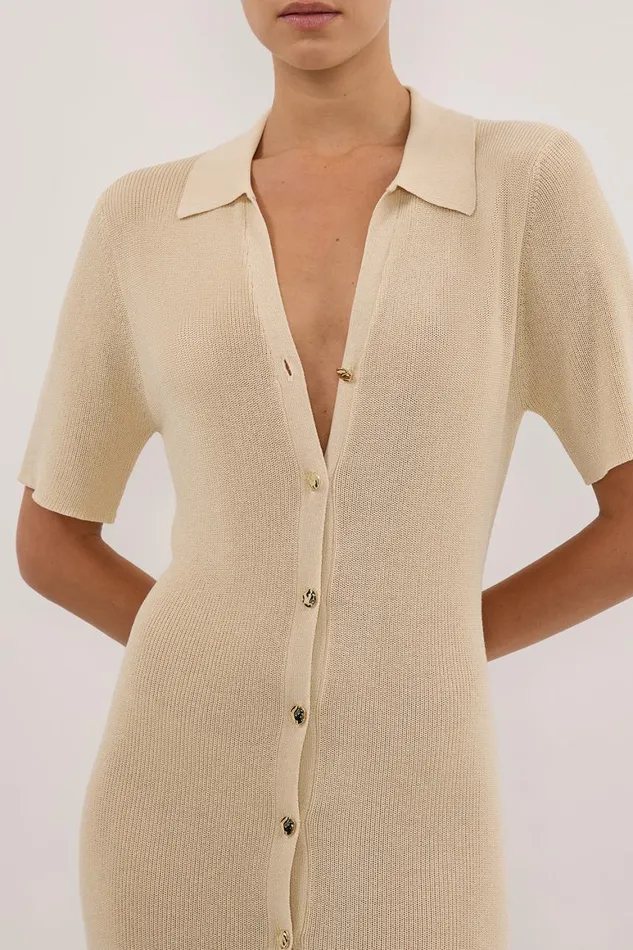 DISSH Maxi Dresses LIAM NATURAL KNIT POLO MAXI DRESS 8211 Women