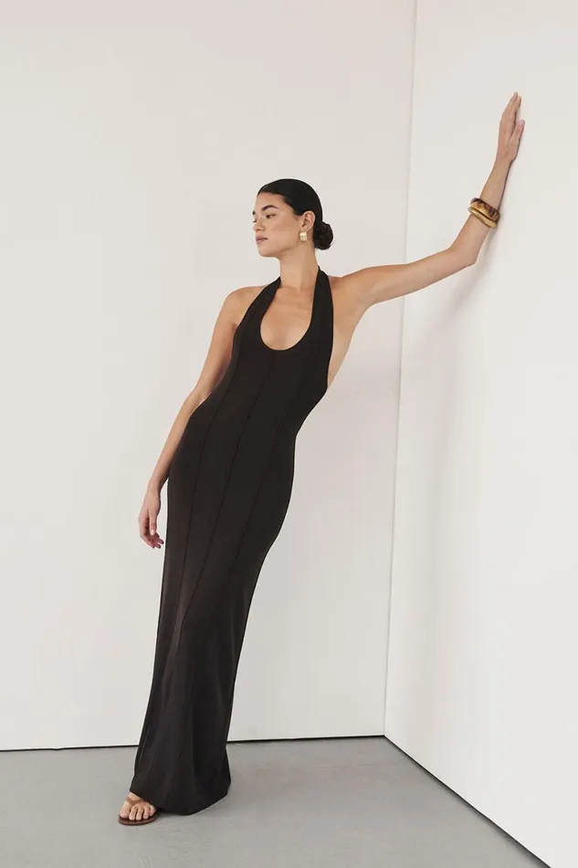 DISSH Maxi Dresses LISS BITTER CHOC HALTER MAXI DRESS 8211 Women