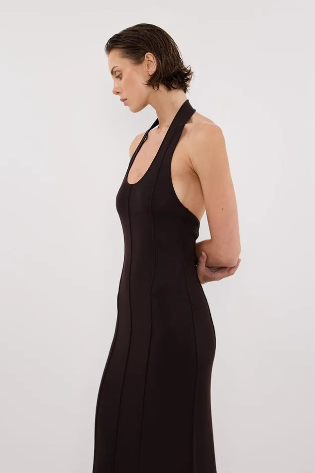 DISSH Maxi Dresses LISS BITTER CHOC HALTER MAXI DRESS 8211 Women