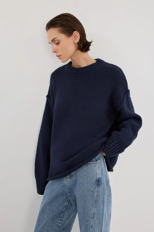 DISSH Sweaters ROY NAVY LONGLINE KNIT JUMPER 8211 Women