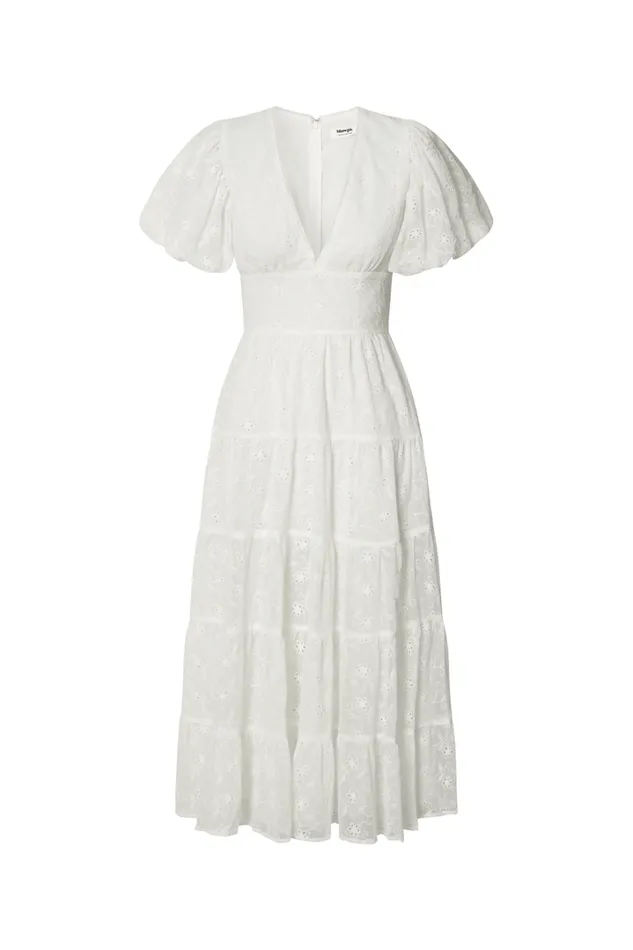 Divora Midi Dress 8211 Plunge Balloon Sleeve Tiered Dress In Ivory Women Showpo Curve Clothes