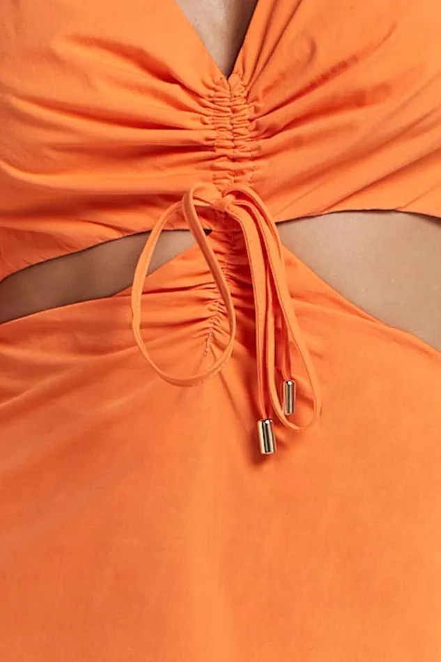 Djibouti Midi Dress 8211 Puff Sleeve Cut Out Dress In Orange Women Showpo Dresses