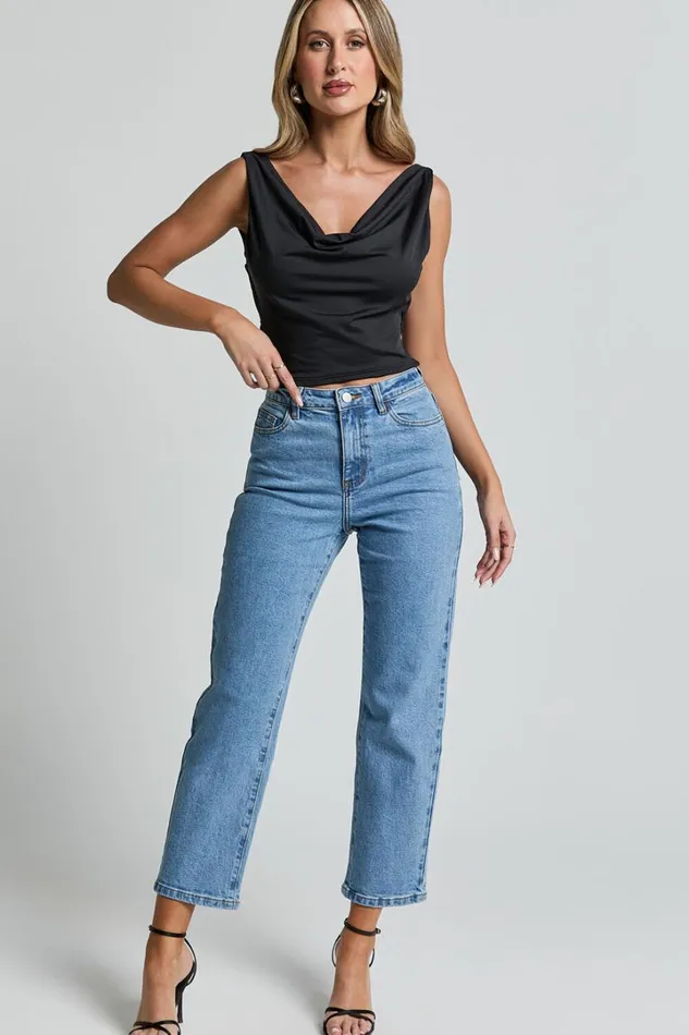 Doris Top 8211 Cowl Neck Crop Top In Black Women Showpo Tops