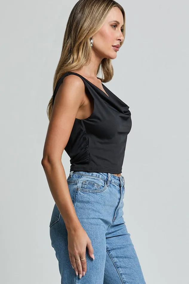 Doris Top 8211 Cowl Neck Crop Top In Black Women Showpo Tops