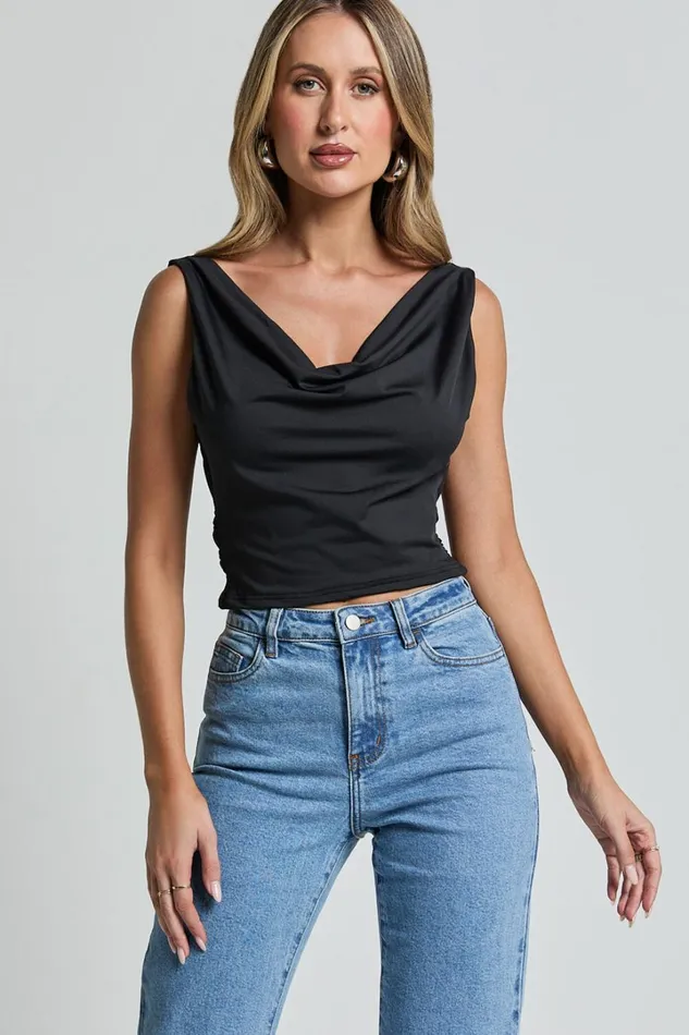Doris Top 8211 Cowl Neck Crop Top In Black Women Showpo Tops