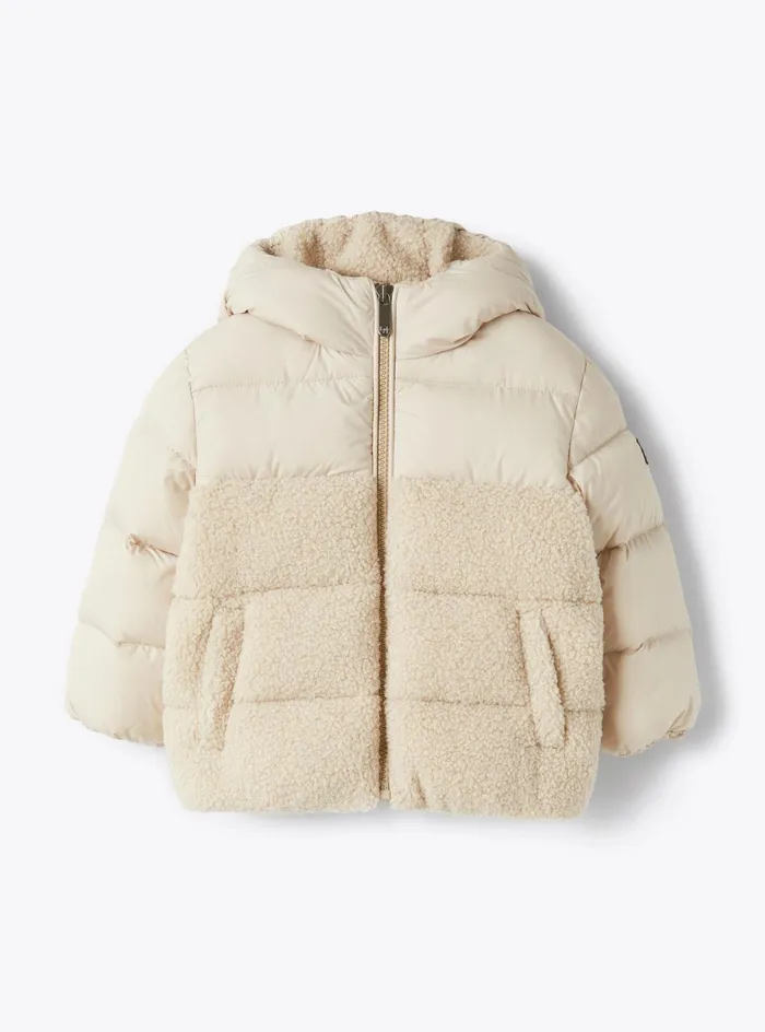 Downjackets Baby 036 Il Gufo Nylon And Curly Fleece Down Jacket