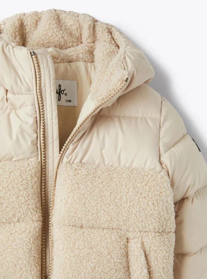 Downjackets Baby 036 Il Gufo Nylon And Curly Fleece Down Jacket