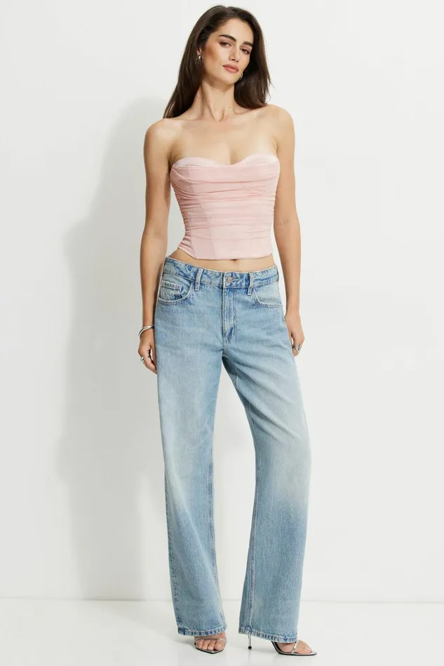 Dynamite Blouses and Tops Women Draped Mesh Corset Top Pink