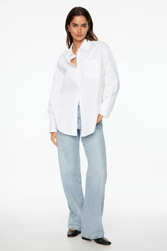 Dynamite Blouses and Tops Women Frida Oversized Poplin Button Up Shirt White