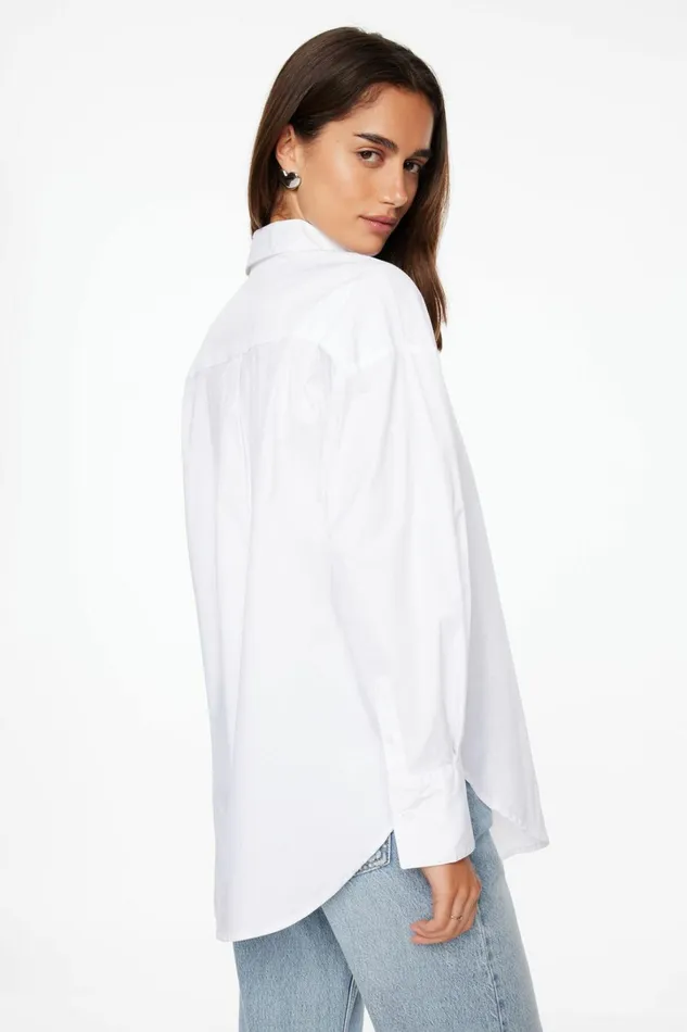 Dynamite Blouses and Tops Women Frida Oversized Poplin Button Up Shirt White