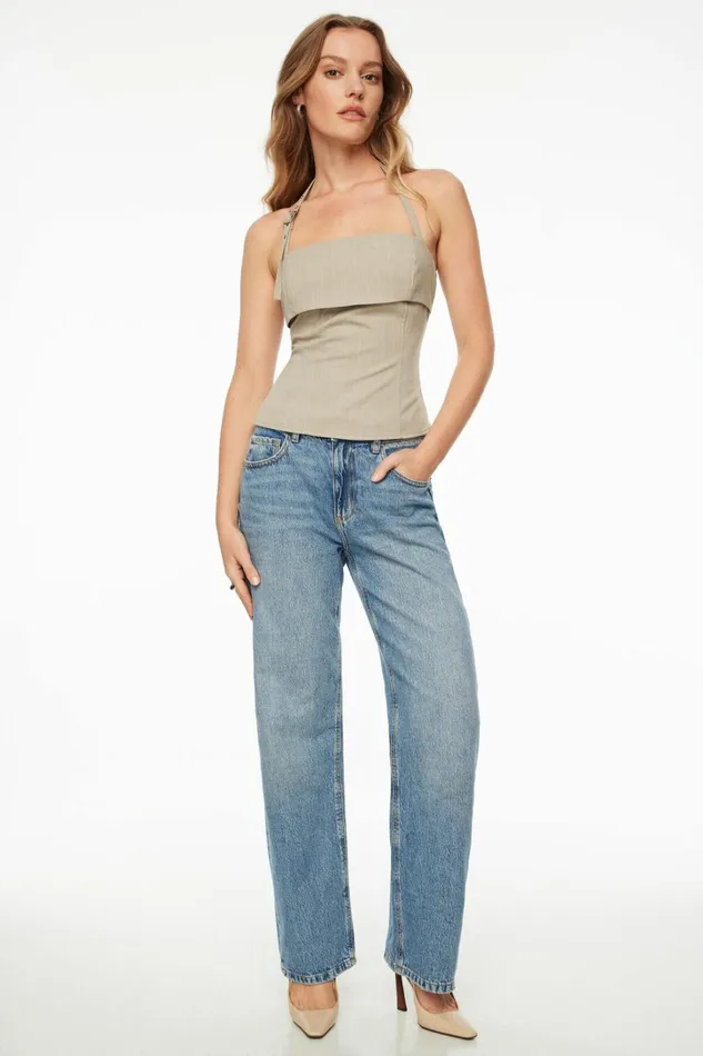 Dynamite Blouses and Tops Women Pinstripe Halter Top Gray
