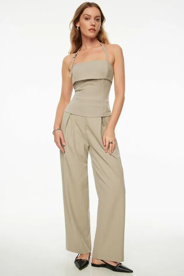 Dynamite Blouses and Tops Women Pinstripe Halter Top Gray