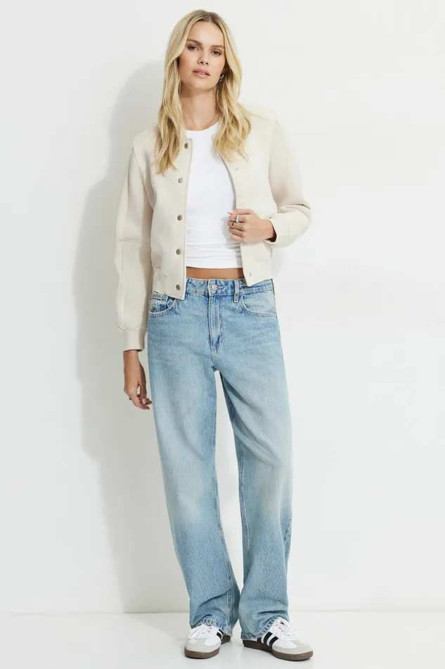 Dynamite Coats and Jackets Women Anywear Scuba Bomber Jacket Beige