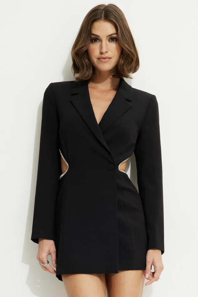 Dynamite Dresses and Jumpsuits Women Open Back Rhinestone Romper Black