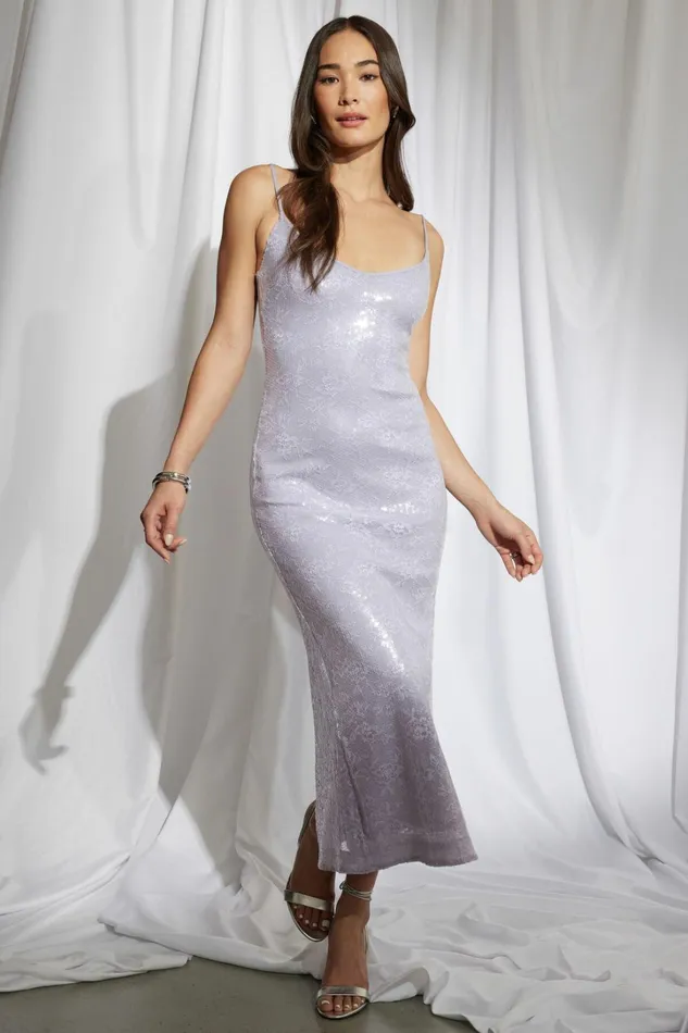 Dynamite Dresses and Jumpsuits Women Sequin Lace Maxi Dress Blue